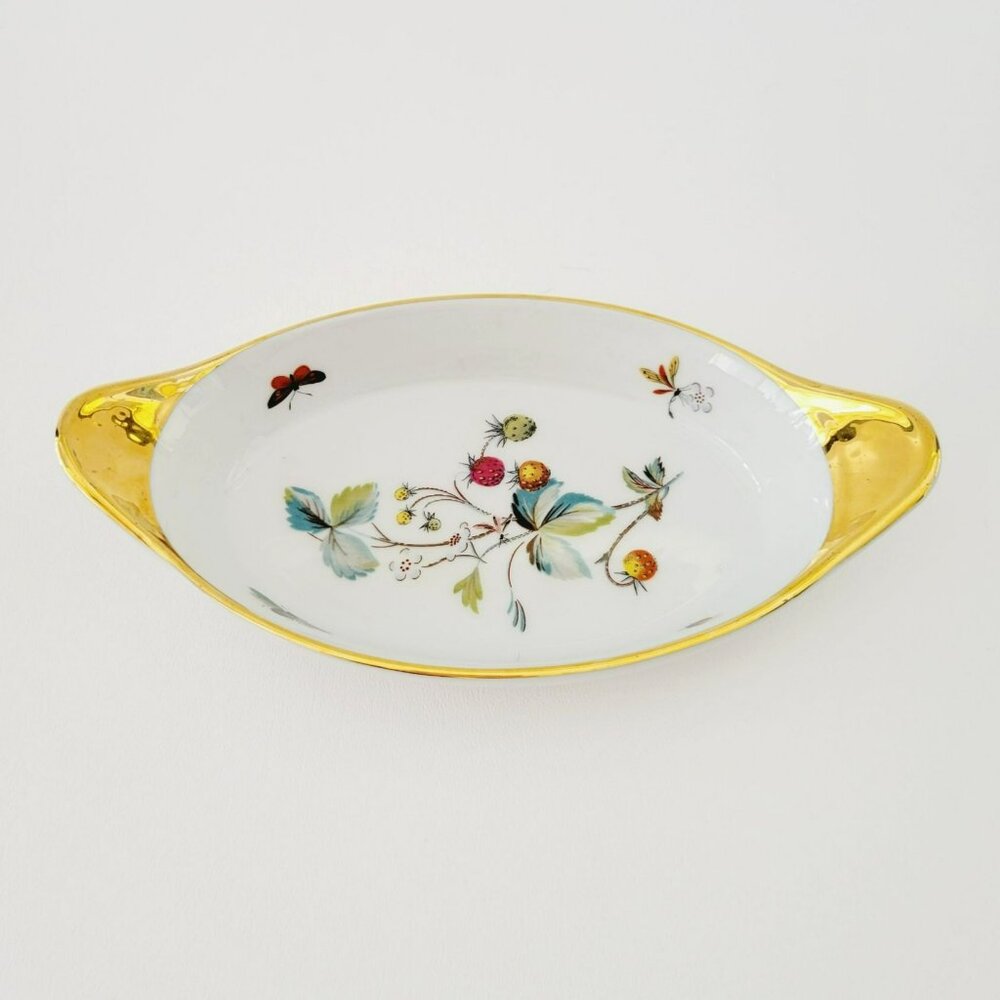 Royal Worcester Strawberry Fair Small 9" Baking Dish England Floral & Butterfly